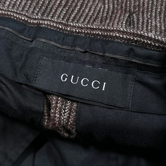 Vintage Y2K Gucci Wool Herringbone Midweight Brown Flannel Slim Pants Mens 48 - Picture 3 of 11